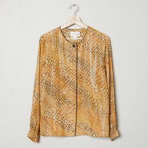 Vtg 80s Gold Alligator Print Blouse M